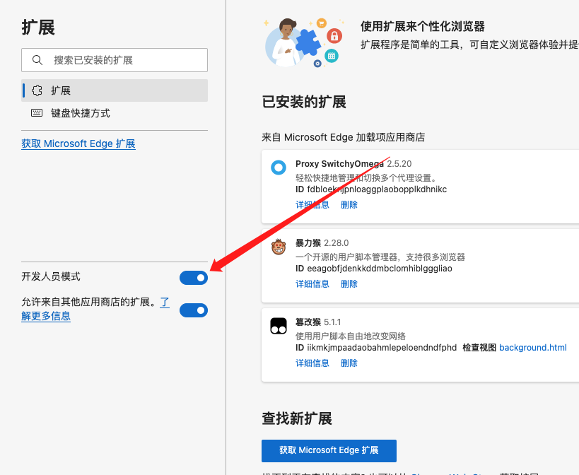Edge浏览器开发者模式2